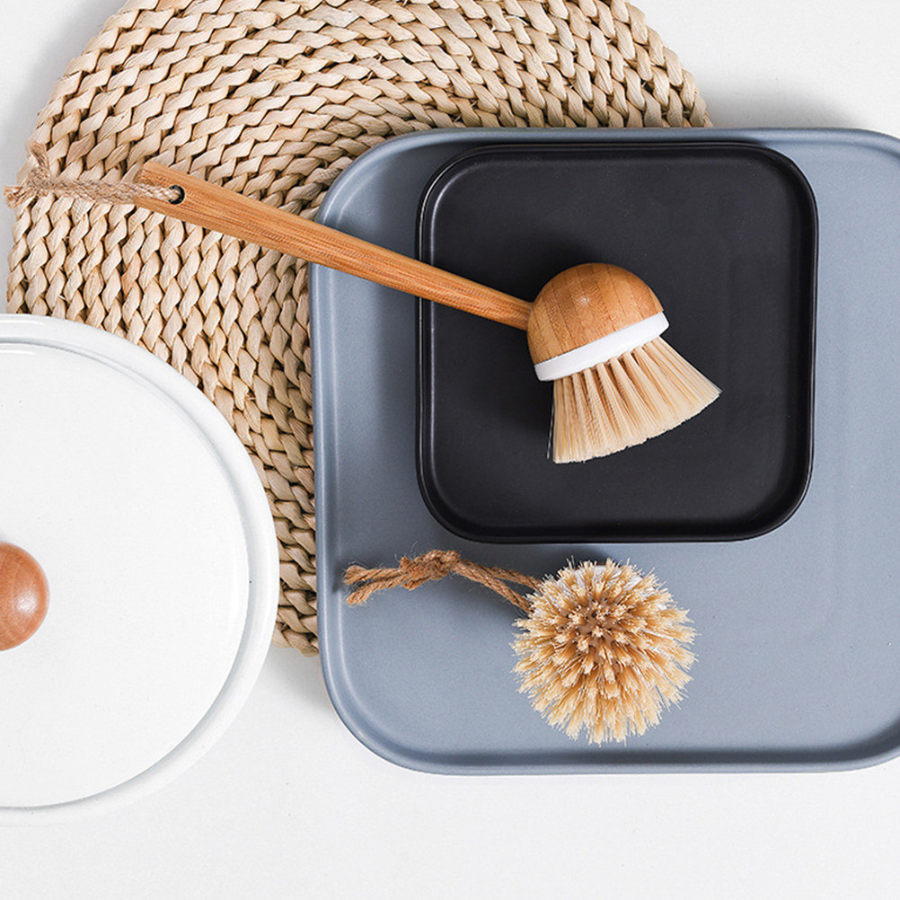 Dish Brush Bamboo - 1 Stück Topfbürste mit Bambusgriff, robuste